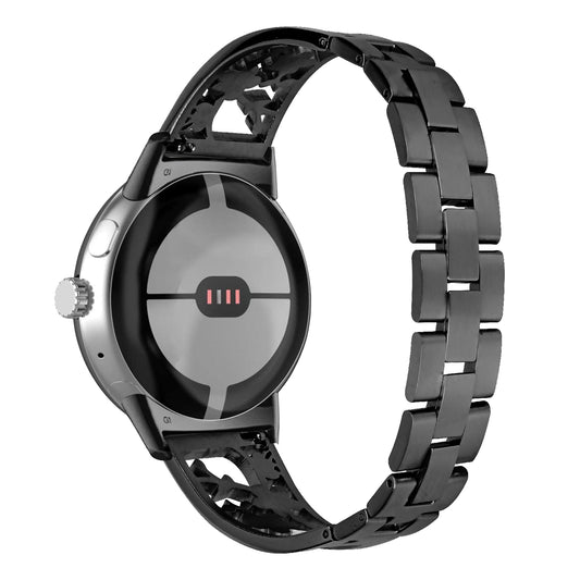 For Google Pixel Watch 304 Stainless Steel Bracelet Rhinestone Decor Plum Wrist Strap Detachable Watch Band - Black
