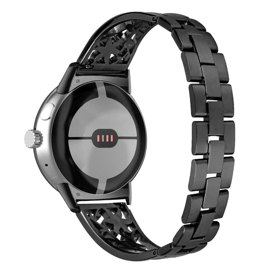 Metal Watch Band for Google Pixel Watch Rhinestone Decorated Watch Strap - Black