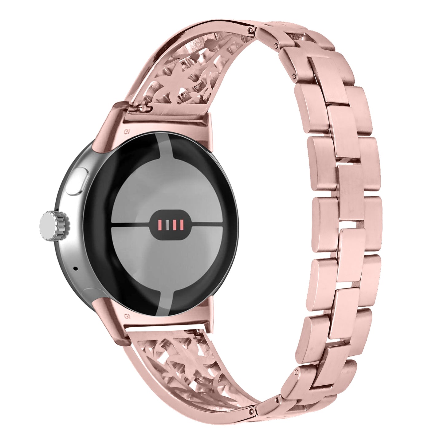Metal Watch Band for Google Pixel Watch Rhinestone Decorated Watch Strap - Rose Pink