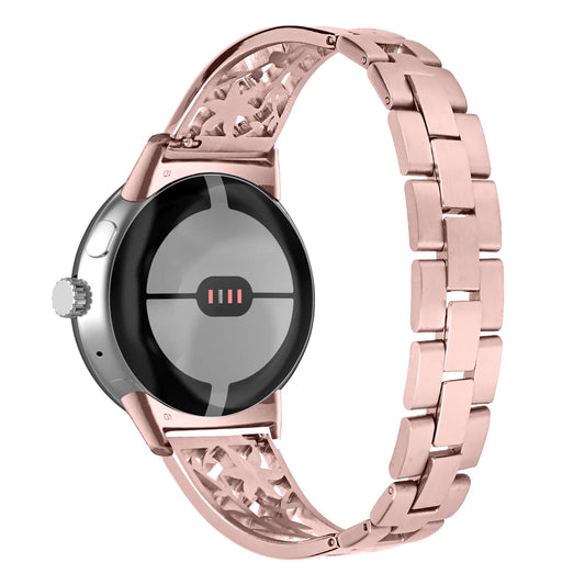 Metal Watch Band for Google Pixel Watch Rhinestone Decorated Watch Strap - Rose Pink
