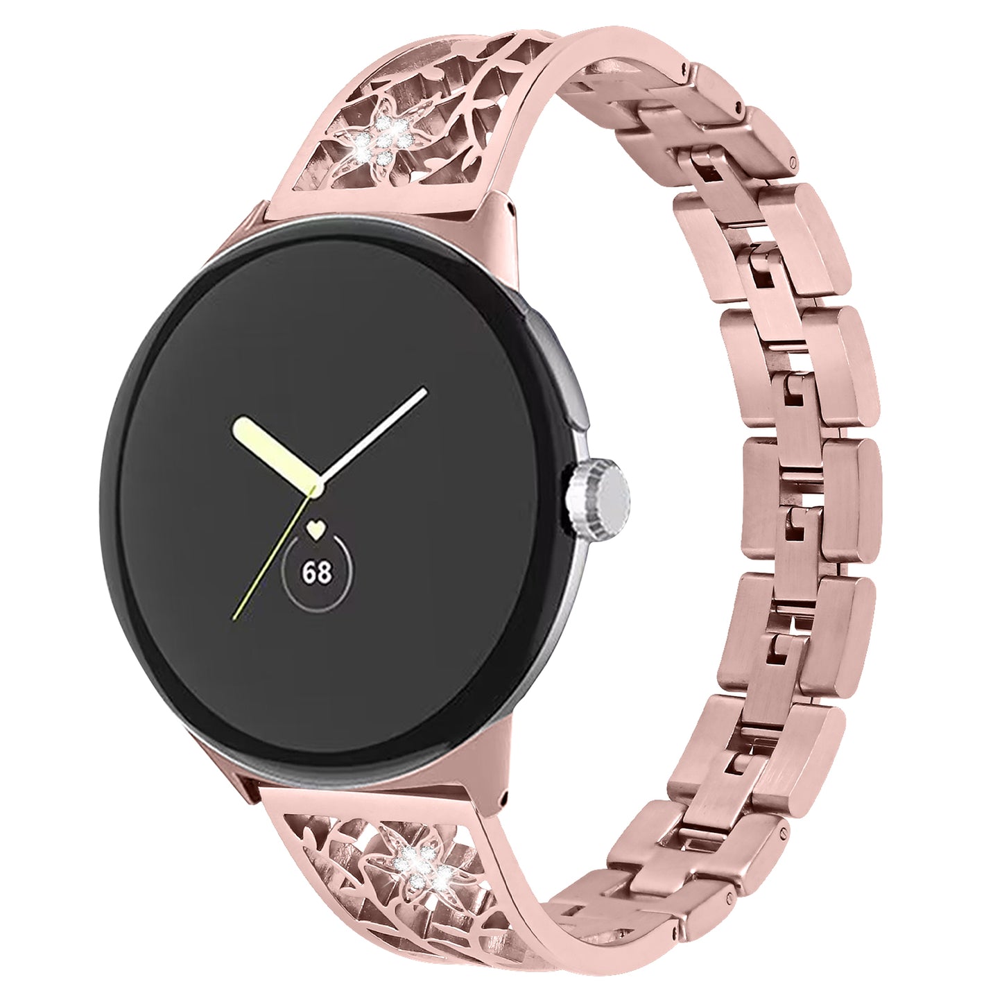 Metal Watch Band for Google Pixel Watch Rhinestone Decorated Watch Strap - Rose Pink