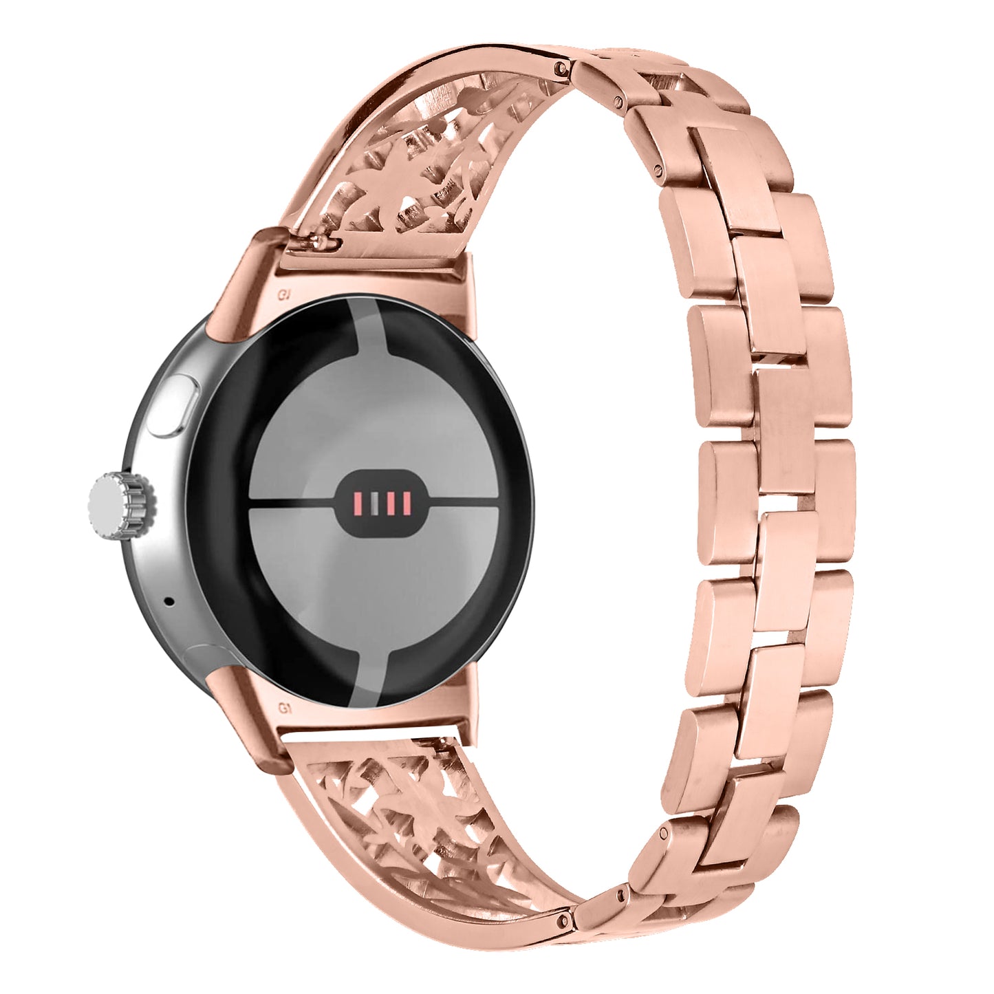 Metal Watch Band for Google Pixel Watch Rhinestone Decorated Watch Strap - Rose Gold