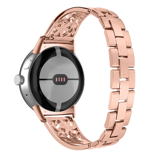 Metal Watch Band for Google Pixel Watch Rhinestone Decorated Watch Strap - Rose Gold