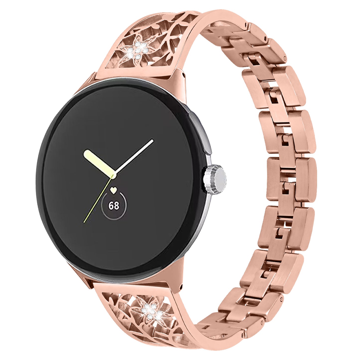 Metal Watch Band for Google Pixel Watch Rhinestone Decorated Watch Strap - Rose Gold