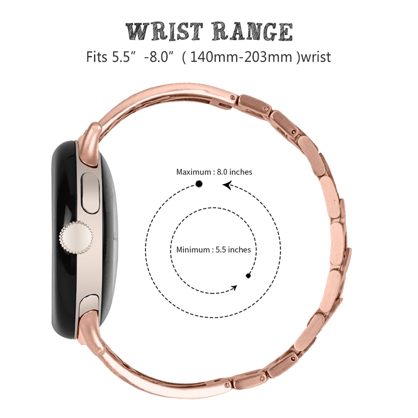 Metal Watch Band for Google Pixel Watch Rhinestone Decorated Watch Strap - Rose Gold