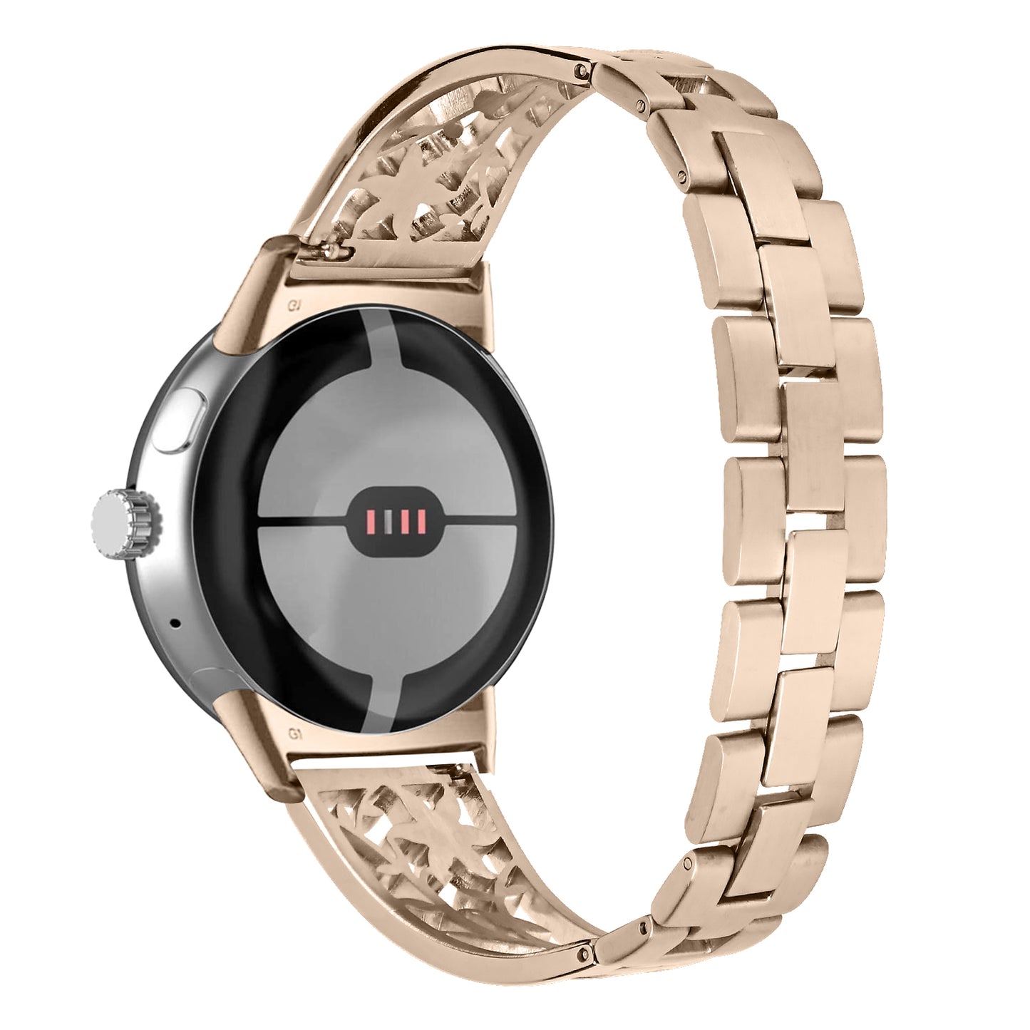 Metal Watch Band for Google Pixel Watch Rhinestone Decorated Watch Strap - Champagne Gold