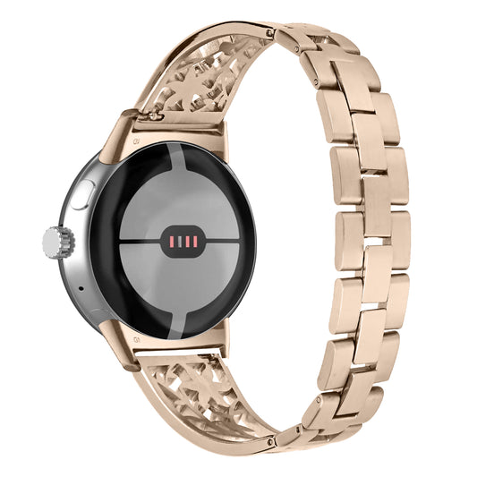 Metal Watch Band for Google Pixel Watch Rhinestone Decorated Watch Strap - Champagne Gold