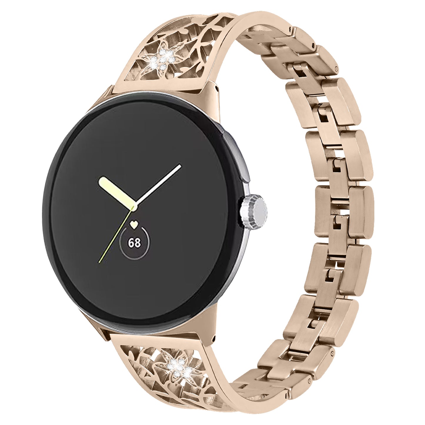 Metal Watch Band for Google Pixel Watch Rhinestone Decorated Watch Strap - Champagne Gold
