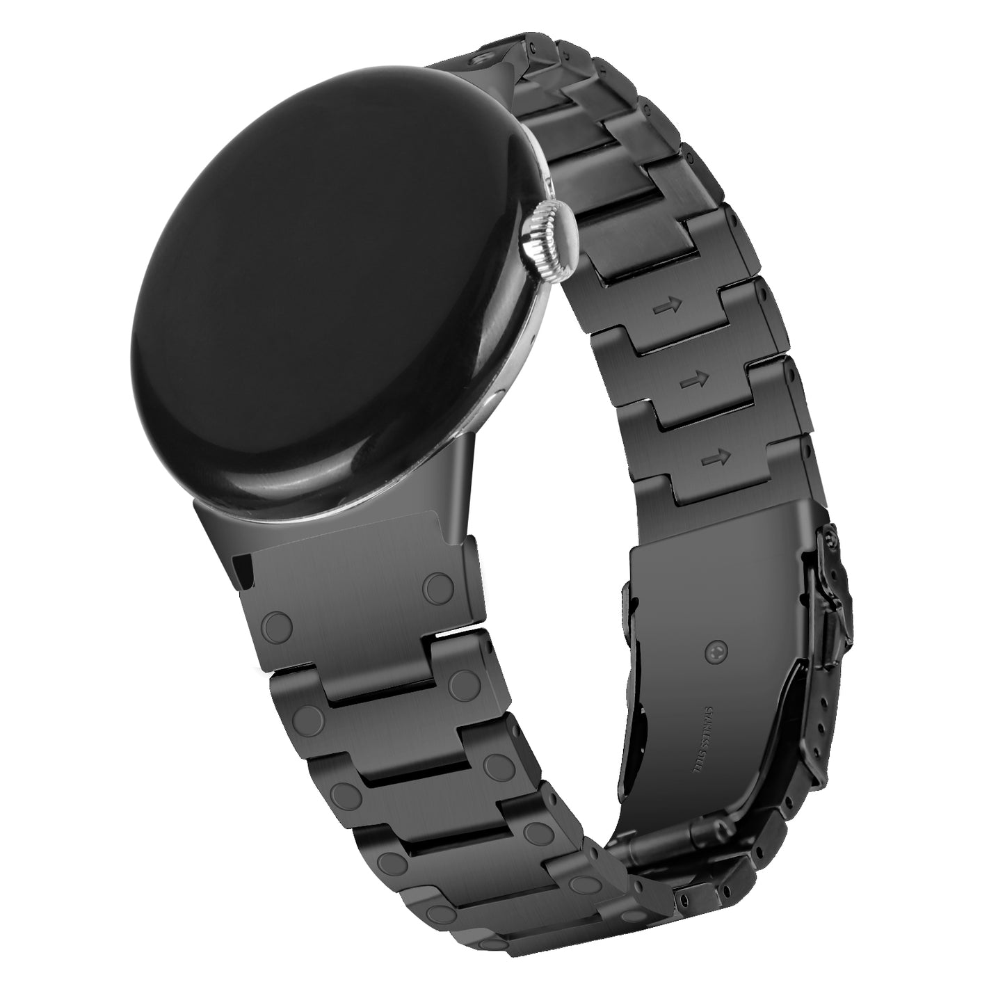 For Google Pixel Watch Three Bead Watch Band Stainless Steel Smart Watch Strap Replacement - Black