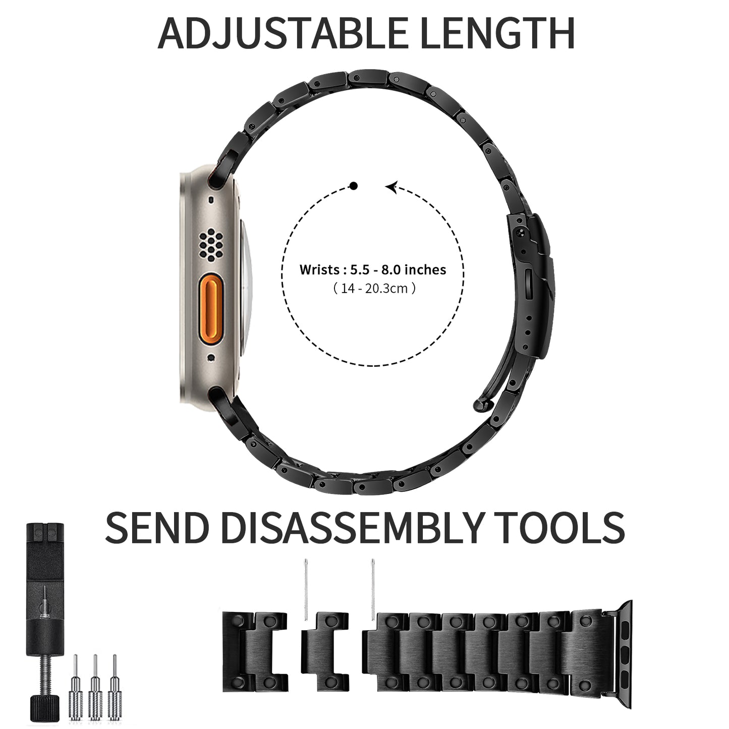 For Apple Watch Series 8 / 7 41mm / 6 / 5 / 4 / SE (2020) / SE (2022) 40mm / 3 / 2 / 1 38mm Watch Strap Replacement Stainless Steel Watch Band - Black