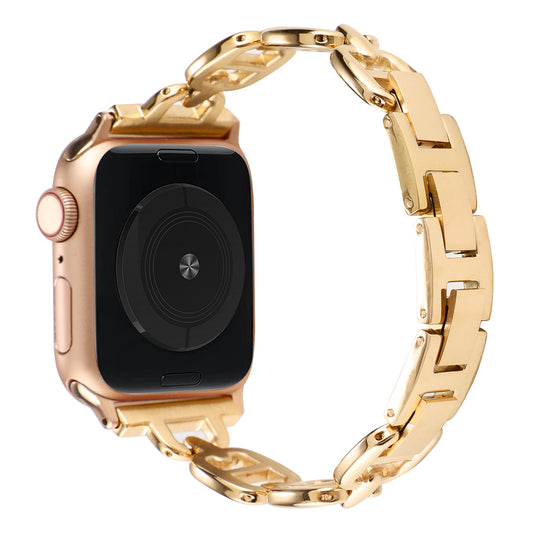 For Apple Watch Series 8 / 7 41mm / 6 / 5 / 4 / SE / SE (2022) 40mm / 3 / 2 / 1 38mm Wrist Band Replacement Metal Watch Strap - Gold
