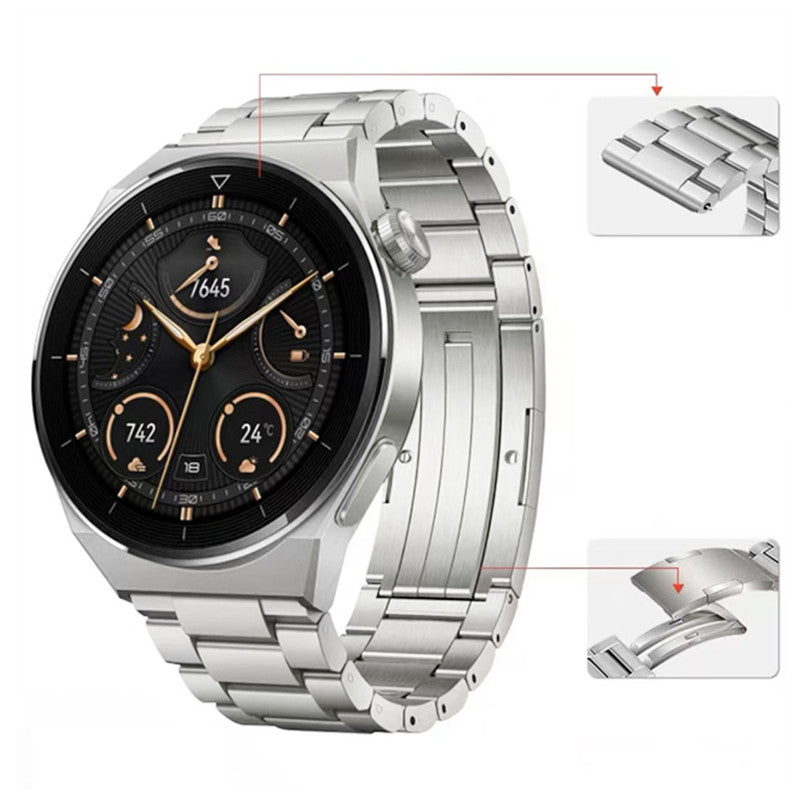 For Huawei Watch Buds / GT3 SE / GT3 Pro Titanium Steel Watch Band 22mm 3-Bead Metal Sports Strap - Silver
