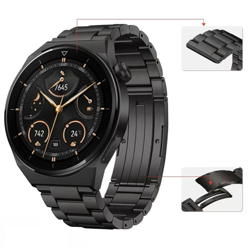 For Huawei Watch Buds / GT3 SE / GT3 Pro Titanium Steel Watch Band 22mm 3-Bead Metal Sports Strap - Black