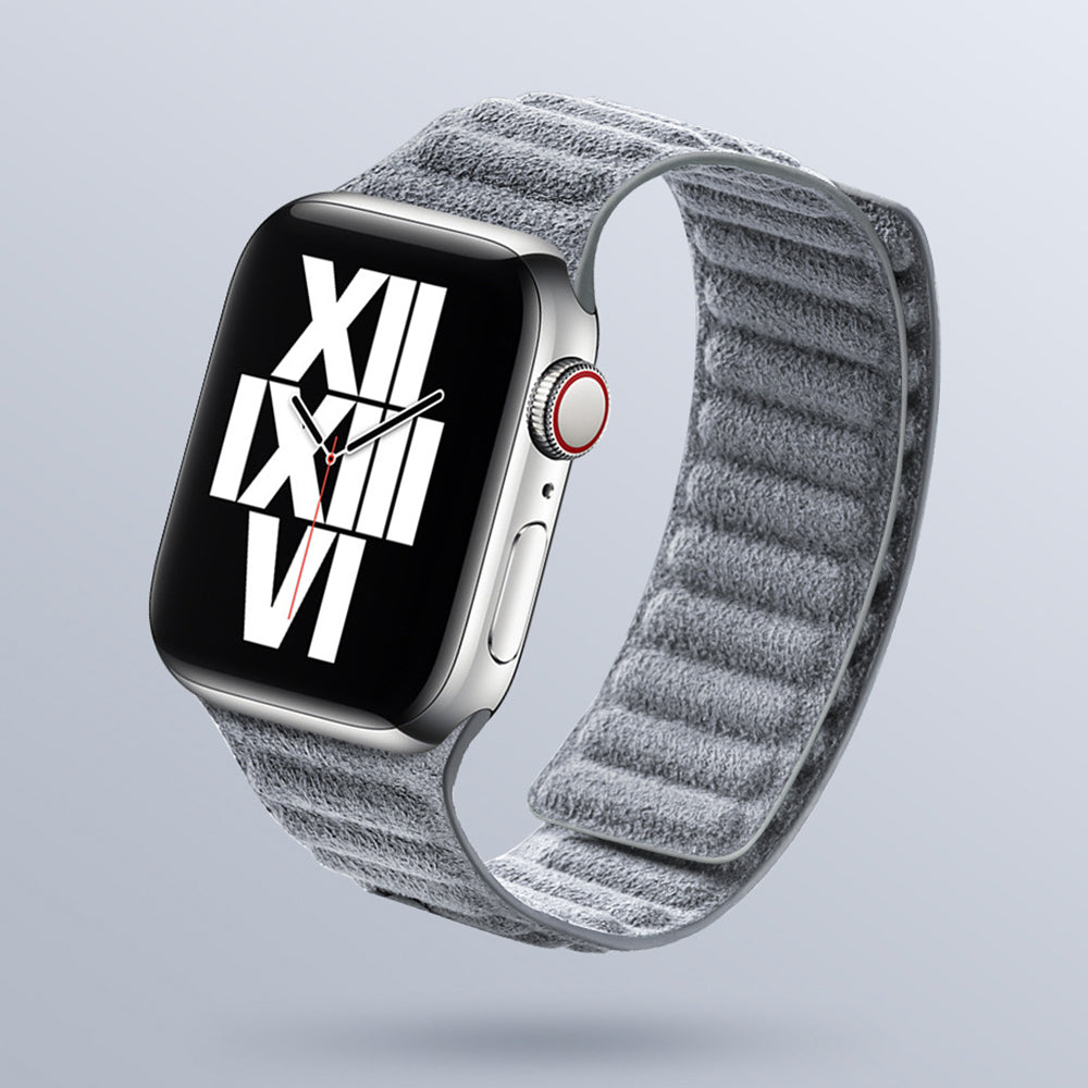 For Apple Watch Series 8 7 41mm / Series 6 5 4 SE SE (2022) 40mm / Series 3 2 1 38mm Watchband Suede Leather Magnetic Strap - Light Grey