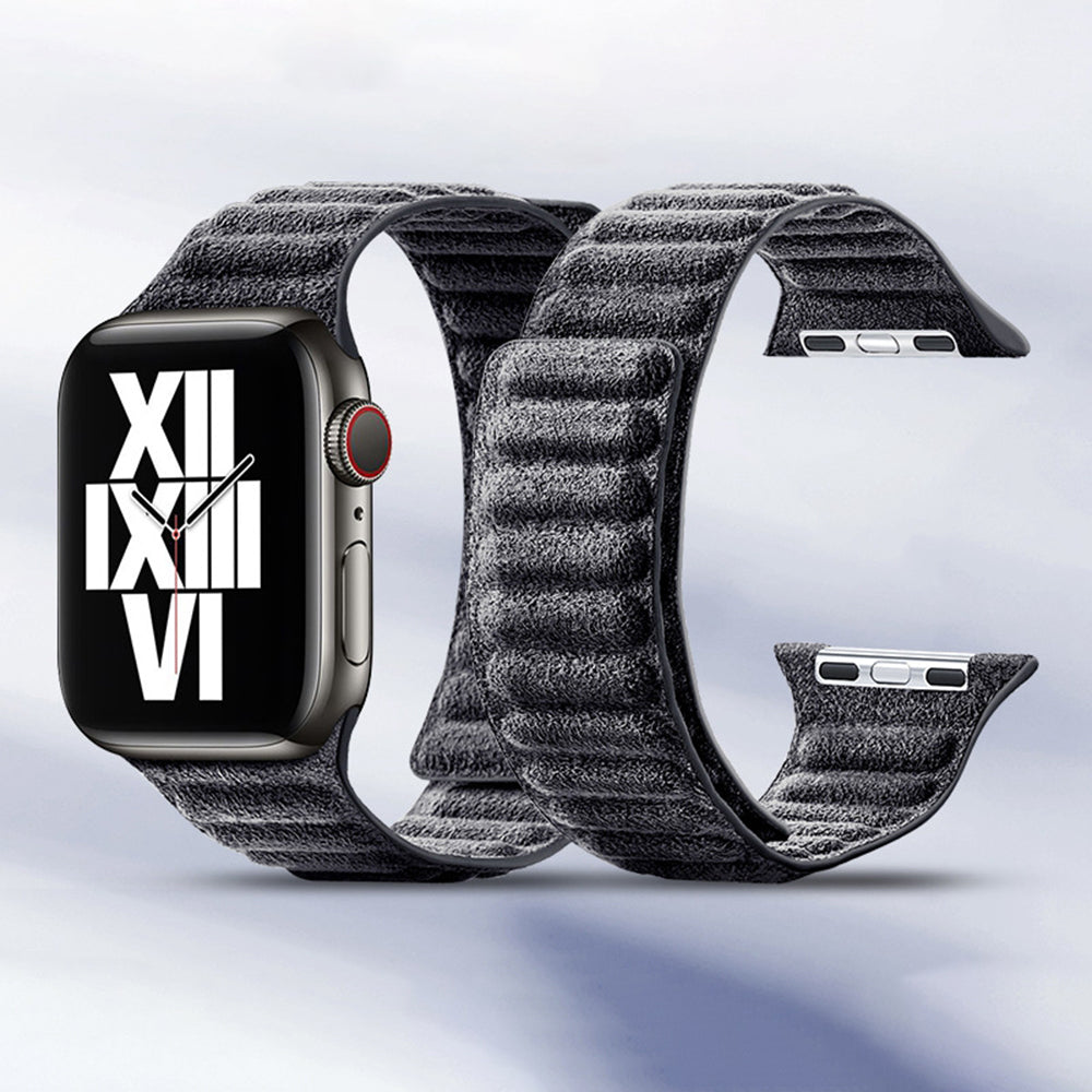 For Apple Watch Series 8 7 41mm / Series 6 5 4 SE SE (2022) 40mm / Series 3 2 1 38mm Watchband Suede Leather Magnetic Strap - Dark Grey