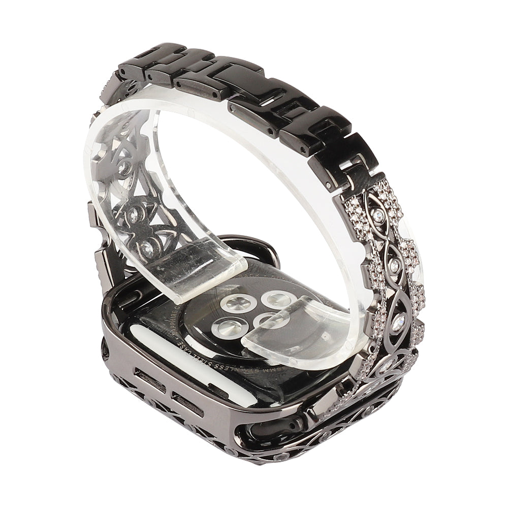 for Apple Watch Series 8 / 7 41mm / Series 6 / 5 / 4 / SE (2022) / SE 40mm / Series 3 / 2 / 1 38mm Eye Design Rhinestone Decor Metal Bracelet Watch Strap - Black