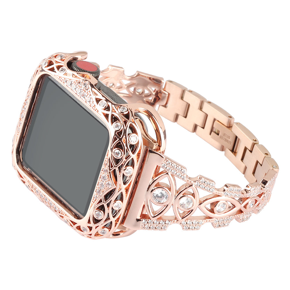 for Apple Watch Series 8 / 7 41mm / Series 6 / 5 / 4 / SE (2022) / SE 40mm / Series 3 / 2 / 1 38mm Eye Design Rhinestone Decor Metal Bracelet Watch Strap - Gold