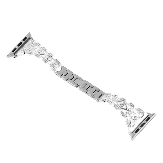 for Apple Watch Series 8 / 7 41mm / Series 6 / 5 / 4 / SE (2022) / SE 40mm / Series 3 / 2 / 1 38mm Eye Design Rhinestone Decor Metal Bracelet Watch Strap - Silver