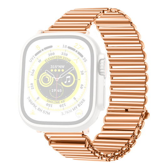 Wrist Strap for Apple Watch Ultra 49mm / Series 8 45mm / 7 45mm / SE / SE (2022) / 4 / 5 / 6 44mm / 3 / 2 / 1 42mm Stainless Steel Hollow Chain Watchband - Rose Gold