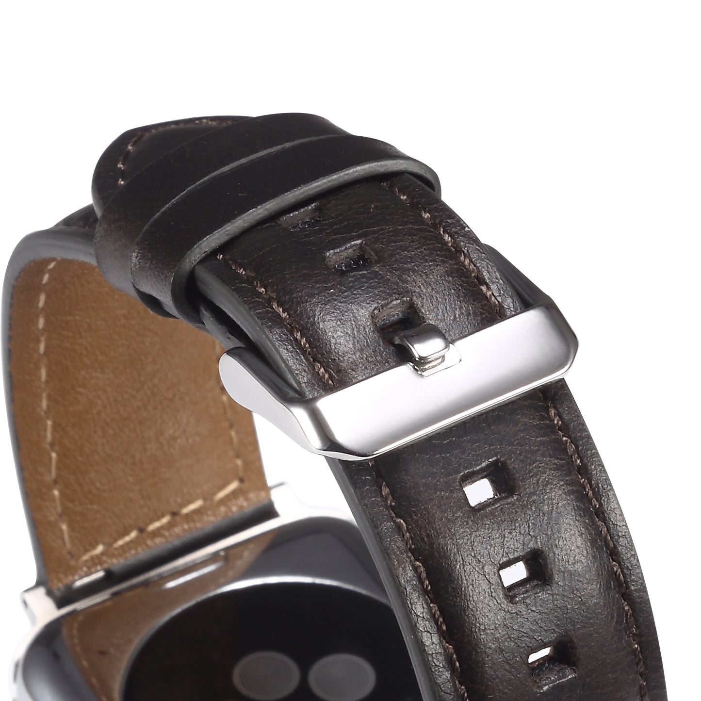 For Apple Watch Series 8 / 7 41mm / SE / SE (2022) / 6 / 5 / 4 40mm / 3 / 2 / 1 38mm Watch Strap Waxy Cowhide Leather Watchband - Black