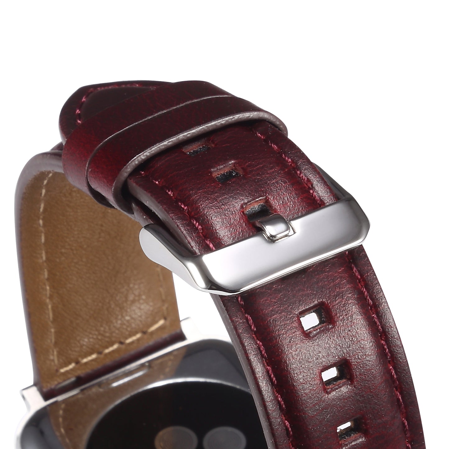 For Apple Watch Series 8 / 7 41mm / SE / SE (2022) / 6 / 5 / 4 40mm / 3 / 2 / 1 38mm Watch Strap Waxy Cowhide Leather Watchband - Wine Red