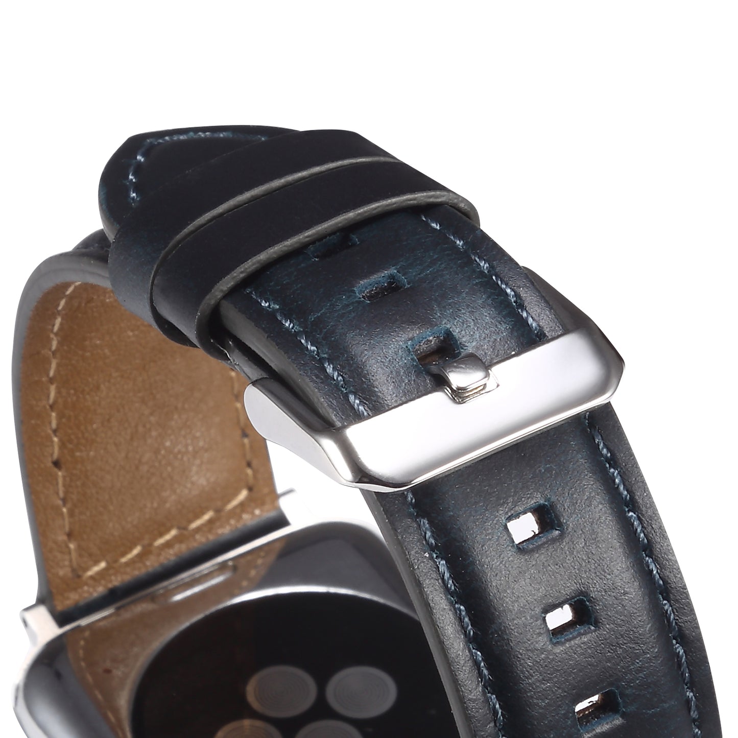 For Apple Watch Series 8 / 7 41mm / SE / SE (2022) / 6 / 5 / 4 40mm / 3 / 2 / 1 38mm Watch Strap Waxy Cowhide Leather Watchband - Blue