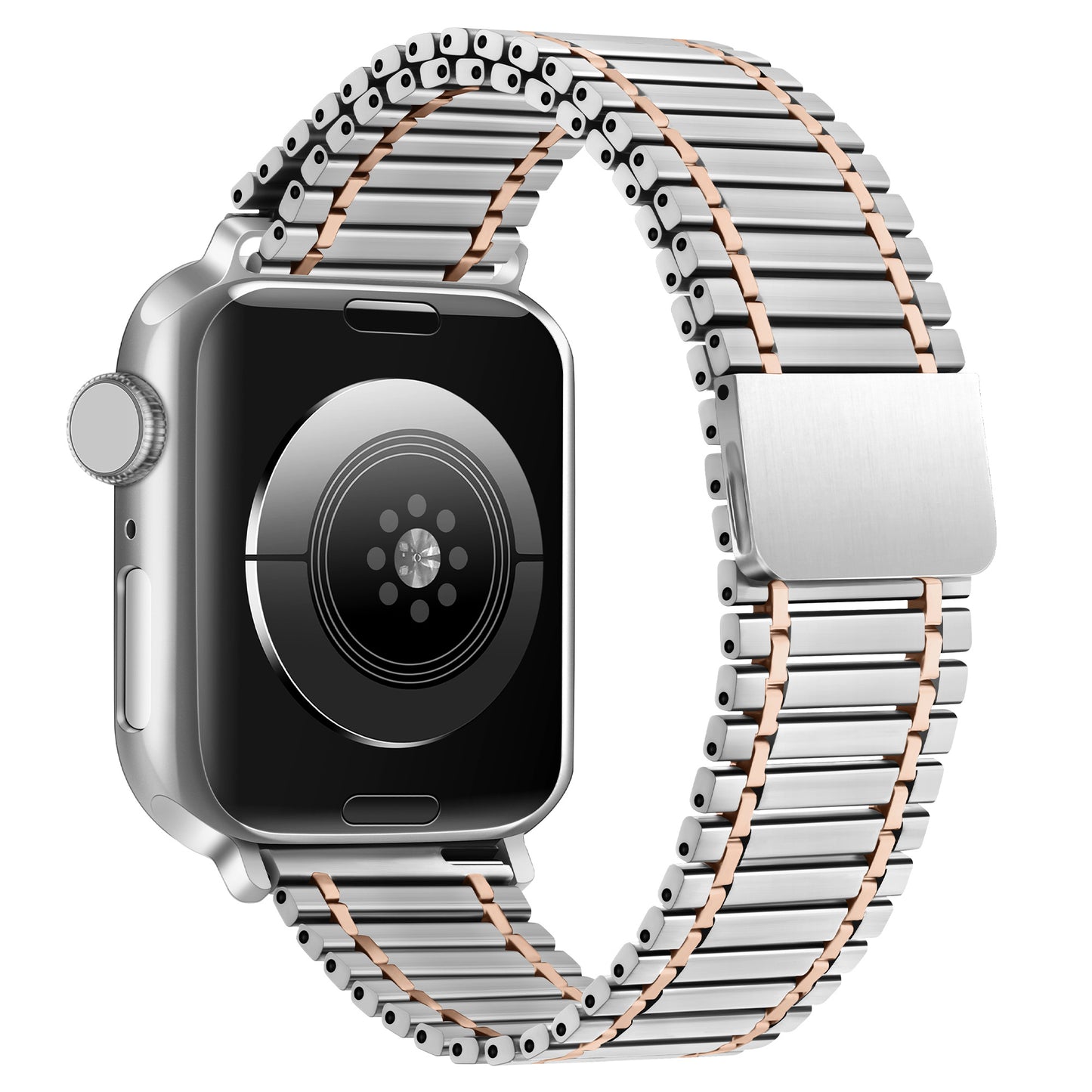 Magnetic Strap for Apple Watch Series 8  /  7 41mm  /  6  /  5  /  4  /  SE  /  SE (2022) 40mm  /  3  /  2  /  1 38mm Stainless Steel Watchband - Silver+Rose Gold