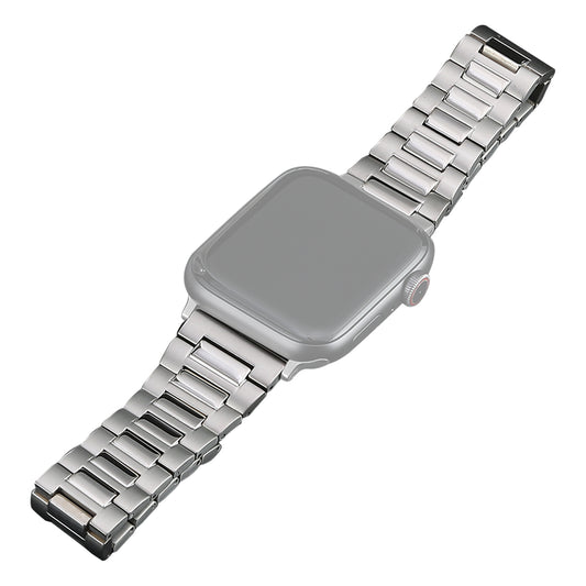 Titanium Steel Watch Band for Apple Watch Series 1 2 3 38mm / Series 4 5 6 SE (2022) SE 40mm / Series 7 8 41mm , 3-Bead Metal Strap with Butterfly Clasp - Silver