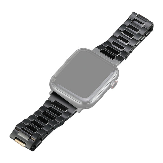 Titanium Steel Watch Band for Apple Watch Series 1 2 3 38mm / Series 4 5 6 SE (2022) SE 40mm / Series 7 8 41mm , 3-Bead Metal Strap with Butterfly Clasp - Black