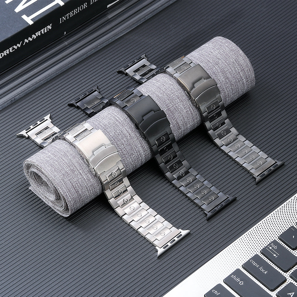 For Apple Watch Series 8 / 7 41mm / 6 / 5 / 4 / SE / SE (2022) 40mm / 3 / 2 / 1 38mm Watch Band 3 Beads Titanium Steel Strap - Silver
