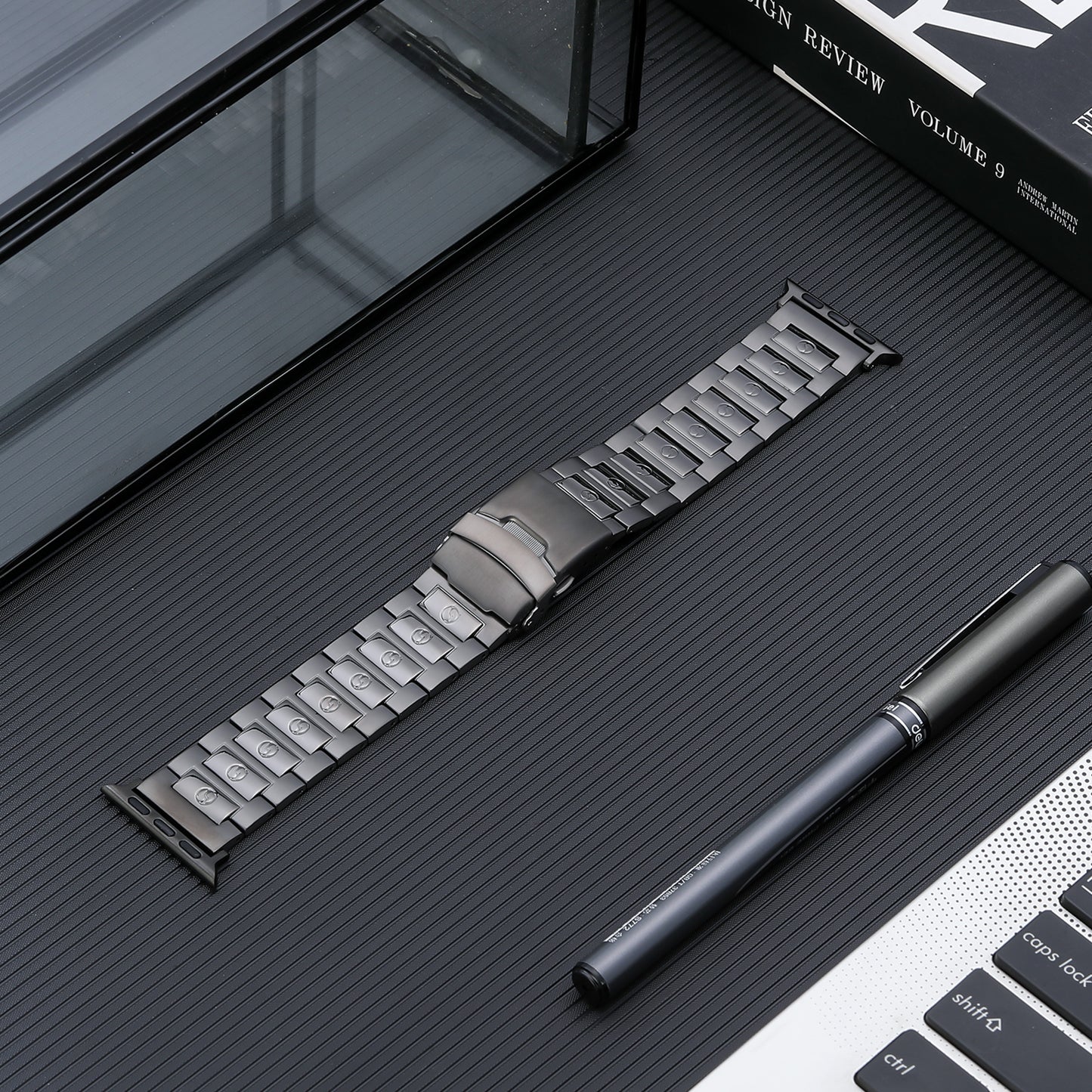 For Apple Watch Series 8 / 7 41mm / 6 / 5 / 4 / SE / SE (2022) 40mm / 3 / 2 / 1 38mm Watch Band 3 Beads Titanium Steel Strap - Grey