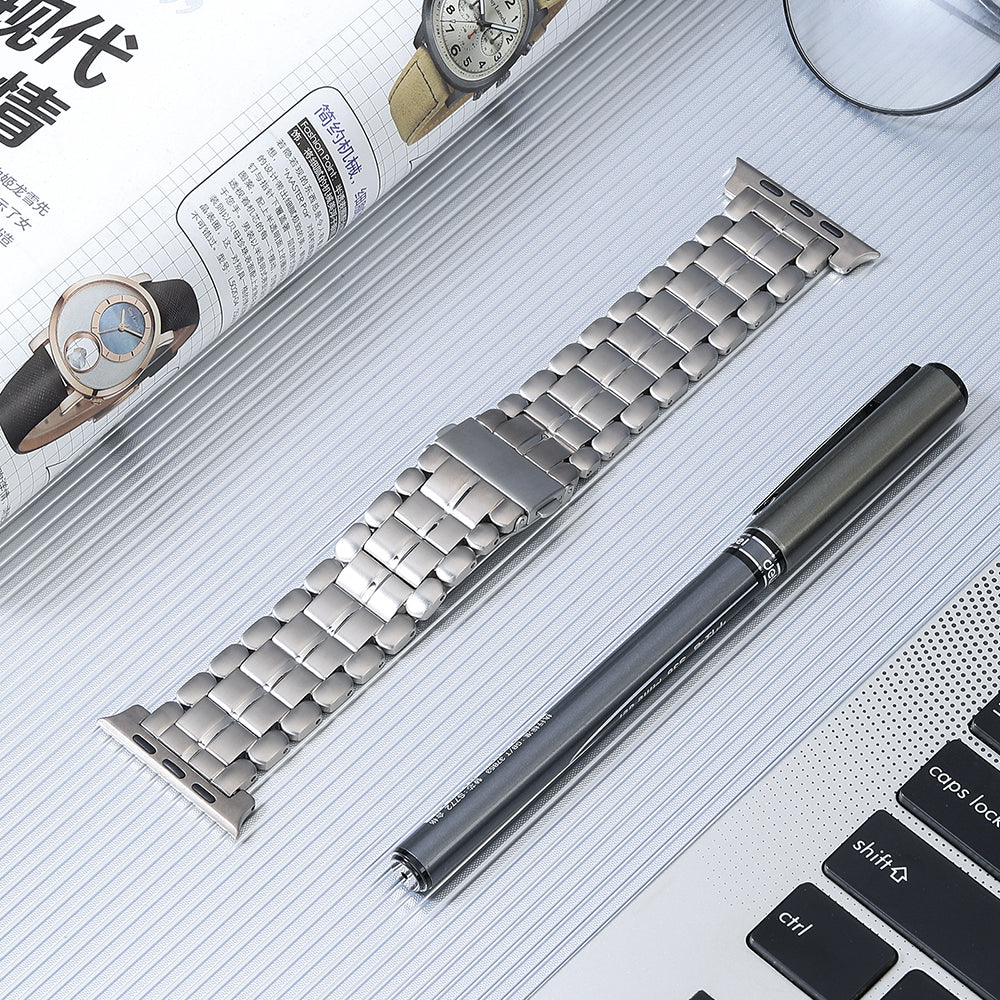 For Apple Watch Series 8 / 7 41mm / 6 / 5 / 4 / SE / SE (2022) 40mm / 3 / 2 / 1 38mm Replacement Watch Band 5 Beads Titanium Steel Strap - Silver