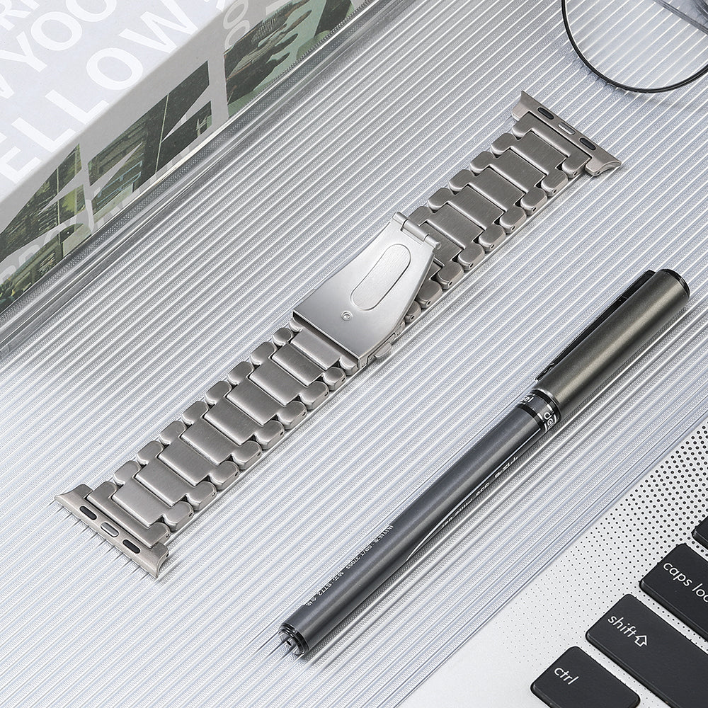 For Apple Watch Series 8 / 7 41mm / 6 / 5 / 4 / SE / SE (2022) 40mm / 3 / 2 / 1 38mm Replacement Watch Band 5 Beads Titanium Steel Strap - Silver