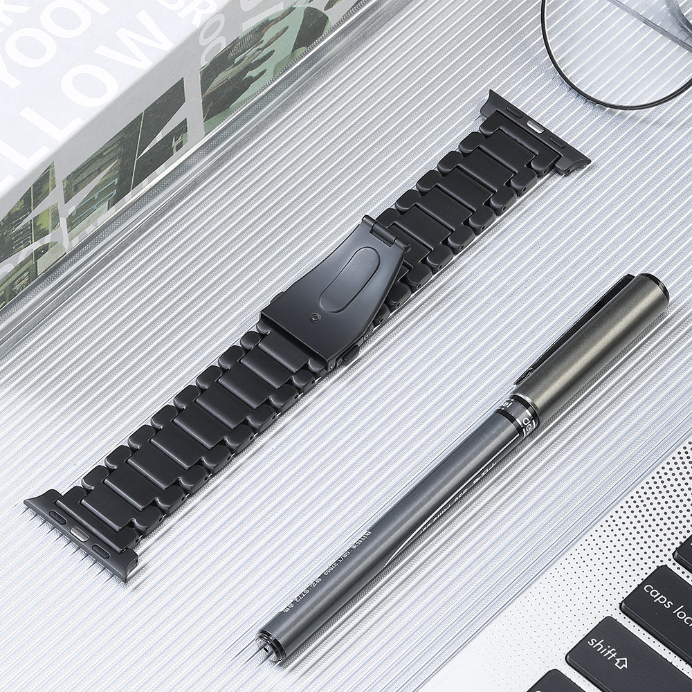 For Apple Watch Series 8 / 7 41mm / 6 / 5 / 4 / SE / SE (2022) 40mm / 3 / 2 / 1 38mm Replacement Watch Band 5 Beads Titanium Steel Strap - Black