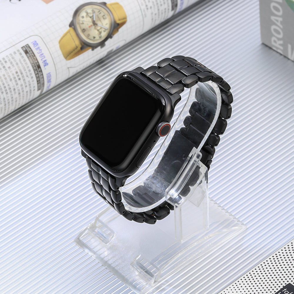For Apple Watch Series 8 / 7 41mm / 6 / 5 / 4 / SE / SE (2022) 40mm / 3 / 2 / 1 38mm Replacement Watch Band 5 Beads Titanium Steel Strap - Black