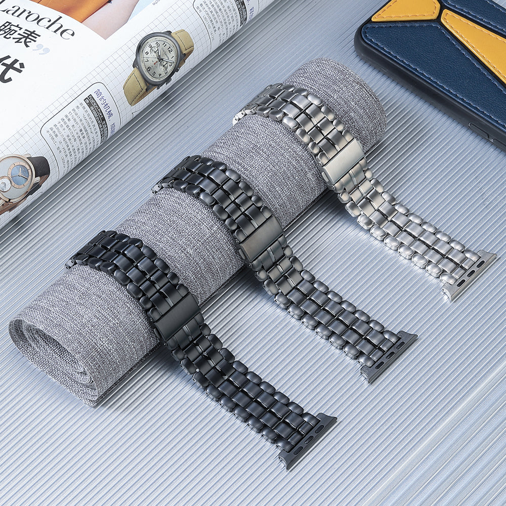 For Apple Watch Series 8 / 7 41mm / 6 / 5 / 4 / SE / SE (2022) 40mm / 3 / 2 / 1 38mm Replacement Watch Band 5 Beads Titanium Steel Strap - Black