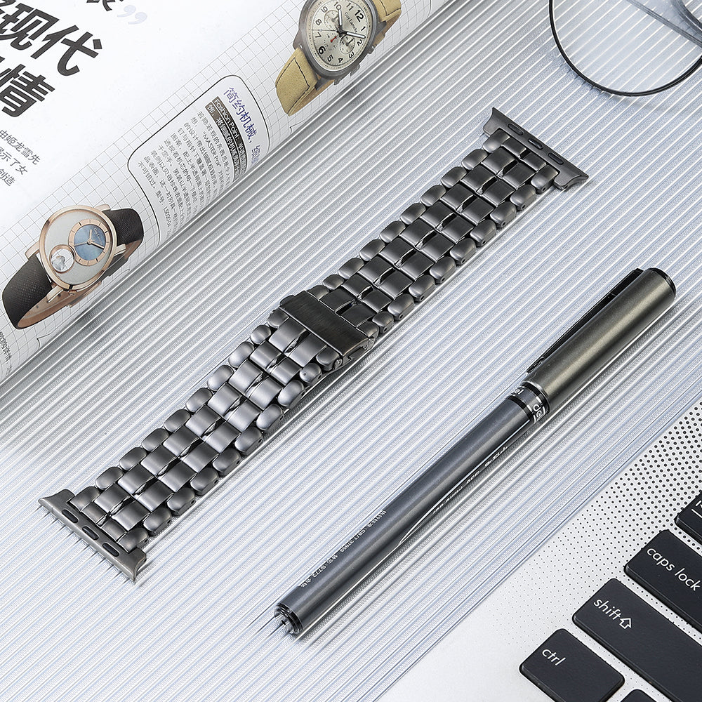 For Apple Watch Series 8 / 7 41mm / 6 / 5 / 4 / SE / SE (2022) 40mm / 3 / 2 / 1 38mm Replacement Watch Band 5 Beads Titanium Steel Strap - Grey