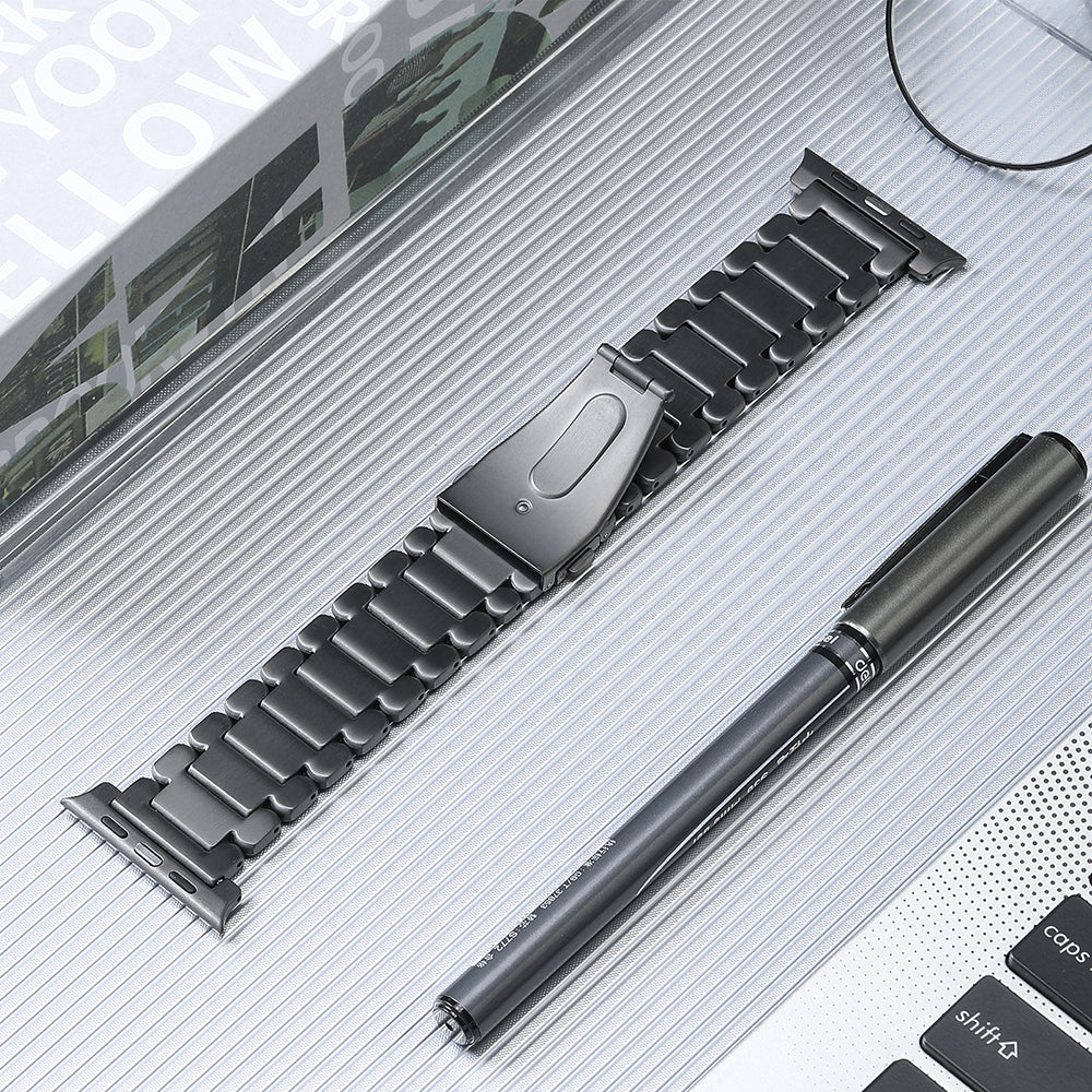 For Apple Watch Series 8 / 7 41mm / 6 / 5 / 4 / SE / SE (2022) 40mm / 3 / 2 / 1 38mm Replacement Watch Band 5 Beads Titanium Steel Strap - Grey