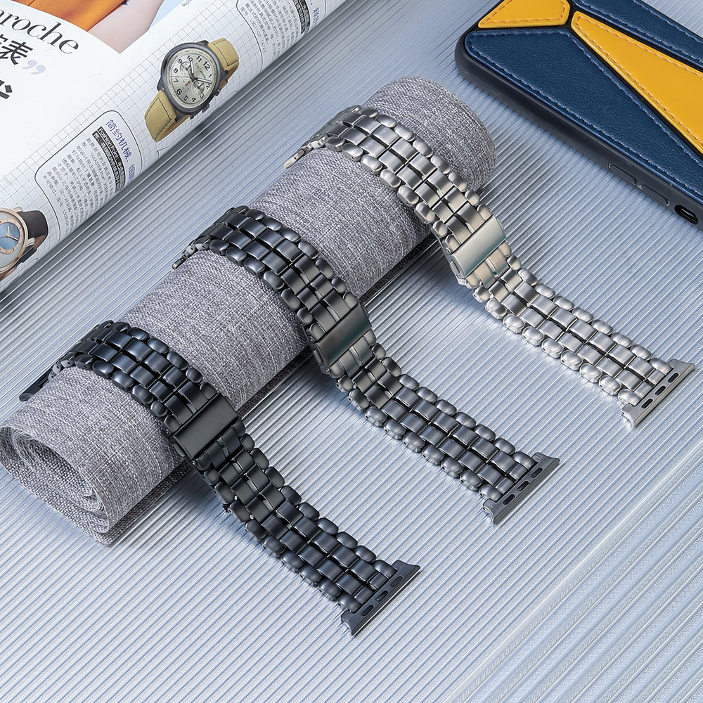 For Apple Watch Series 8 / 7 41mm / 6 / 5 / 4 / SE / SE (2022) 40mm / 3 / 2 / 1 38mm Replacement Watch Band 5 Beads Titanium Steel Strap - Grey