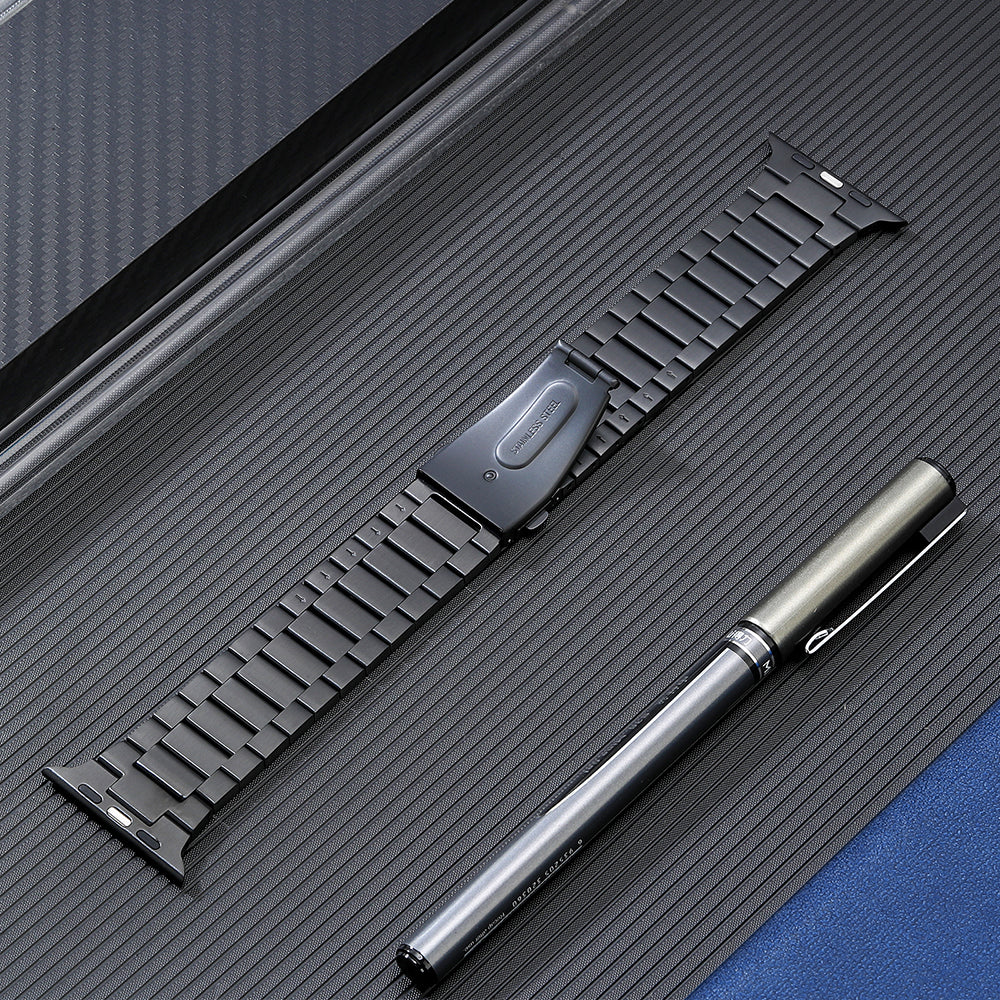 for Apple Watch Ultra 49mm / Series 8 / 7 45mm / 4 / 5 / 6 / SE / SE (2022) 44mm / Series 1 / 2 / 3 42mm Stainless Steel Watch Strap Replace Wrist Band - Black