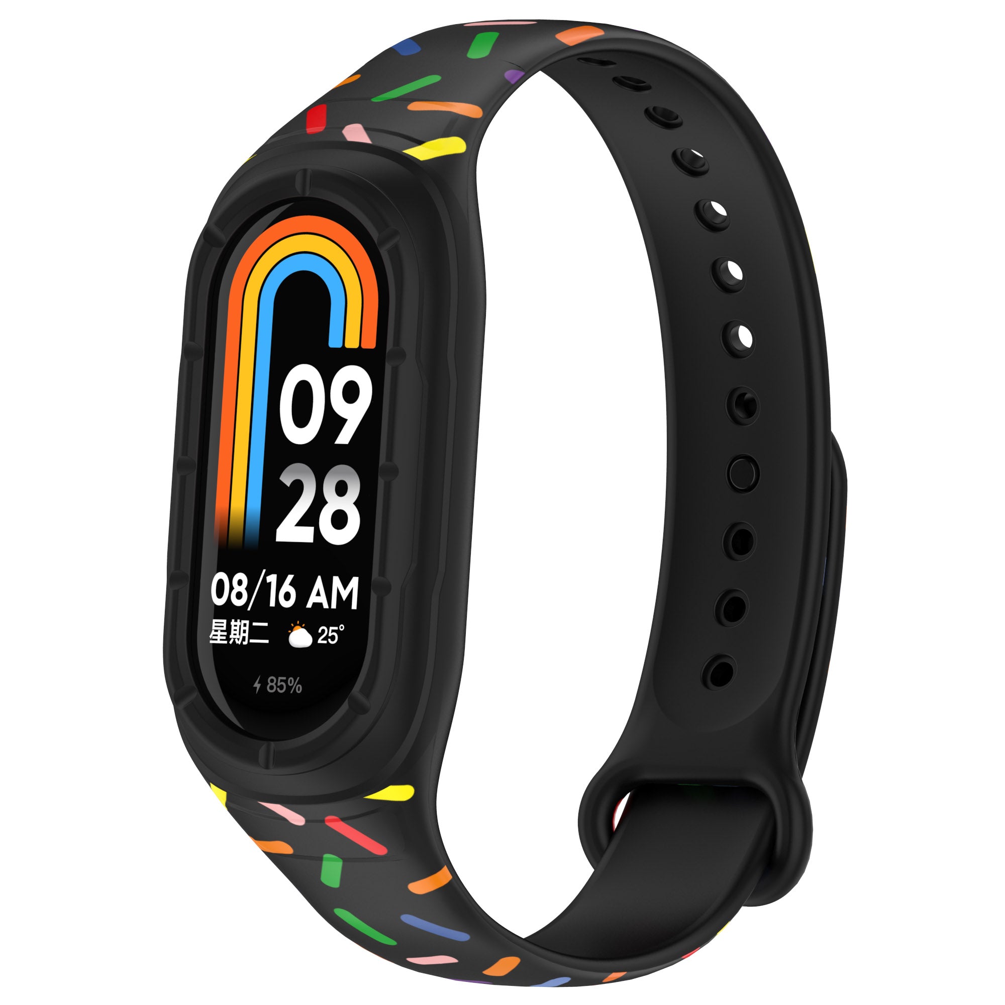 Uniqkart for Xiaomi Smart Band 8 Integrated Silicone Strap Colorful Spotted Replacement Wrist Band - Black