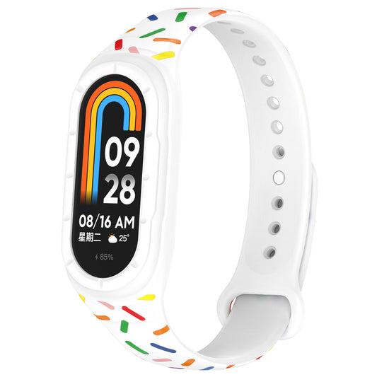 Uniqkart for Xiaomi Smart Band 8 Integrated Silicone Strap Colorful Spotted Replacement Wrist Band - White