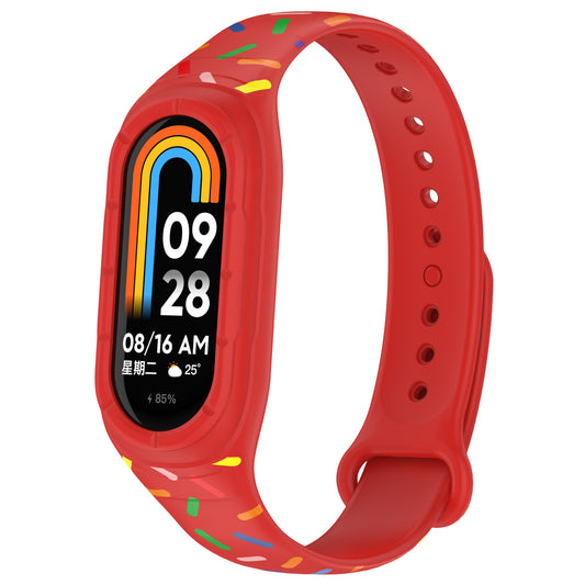 Uniqkart for Xiaomi Smart Band 8 Integrated Silicone Strap Colorful Spotted Replacement Wrist Band - Red