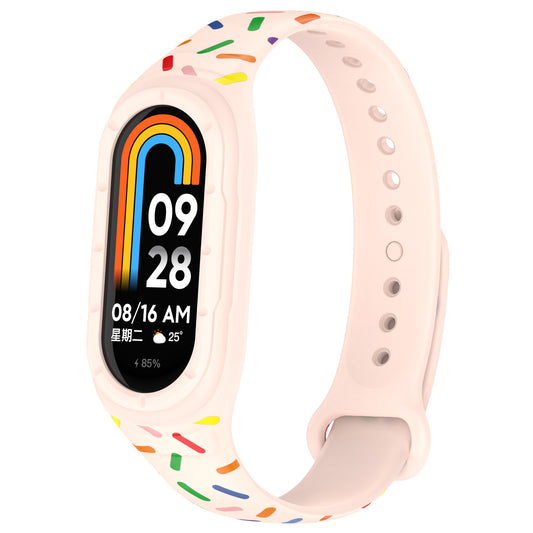 Uniqkart for Xiaomi Smart Band 8 Integrated Silicone Strap Colorful Spotted Replacement Wrist Band - Light Pink