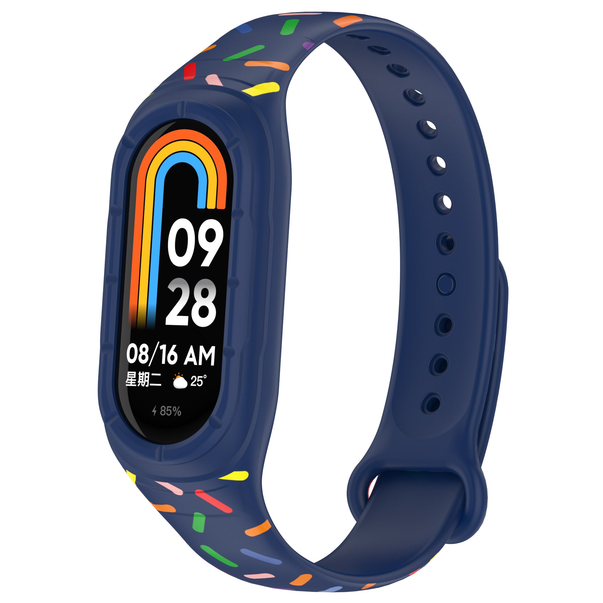Uniqkart for Xiaomi Smart Band 8 Integrated Silicone Strap Colorful Spotted Replacement Wrist Band - Midnight Blue
