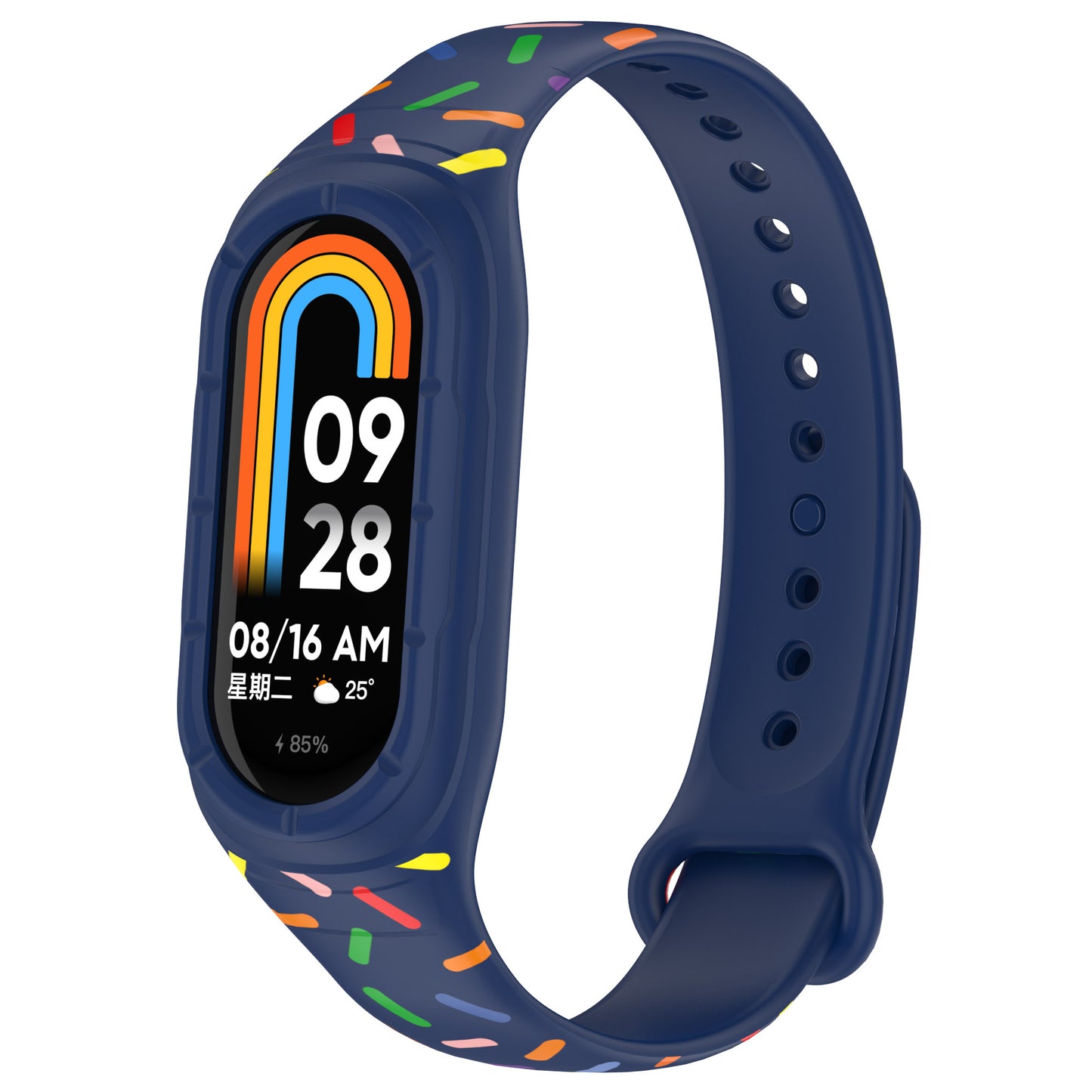 Uniqkart for Xiaomi Smart Band 8 Integrated Silicone Strap Colorful Spotted Replacement Wrist Band - Midnight Blue