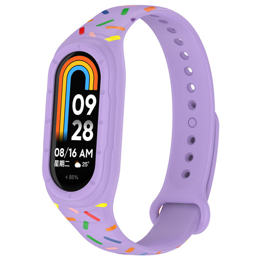 Uniqkart for Xiaomi Smart Band 8 Integrated Silicone Strap Colorful Spotted Replacement Wrist Band - Purple
