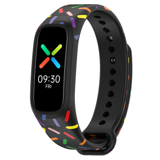 Uniqkart for Oppo Band Integrated Silicone Strap Watch Case Colorful Spotted Wrist Band - Black