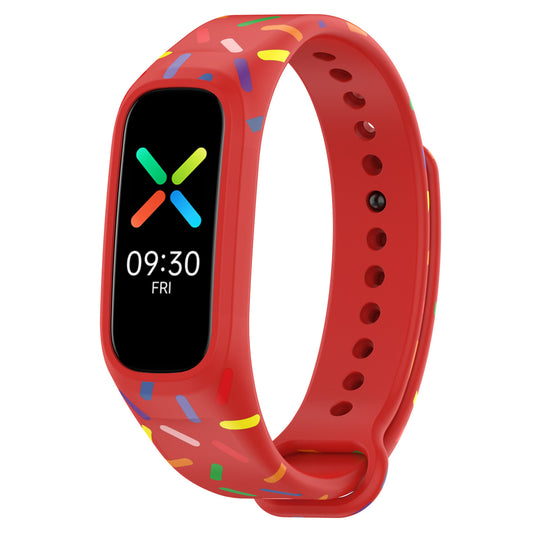Uniqkart for Oppo Band Integrated Silicone Strap Watch Case Colorful Spotted Wrist Band - Red