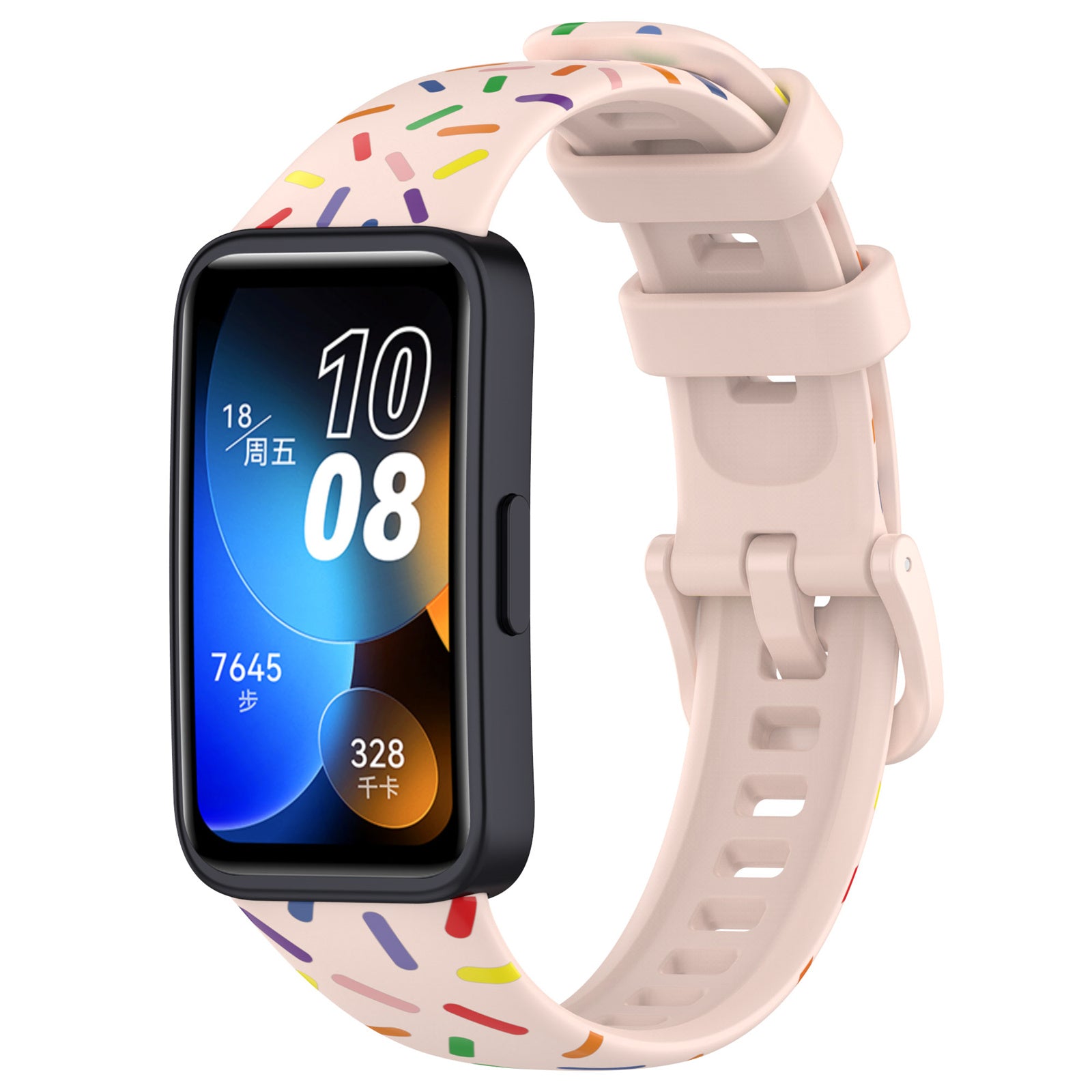 Uniqkart for Huawei Band 8 Colorful Spotted Silicone Strap Replacement Watch Band - Light Pink